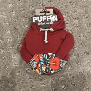 Puffin Drinkware Floral Hoodie Insulated Beverage Koozie Brick Red Island Time